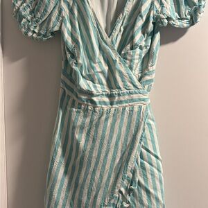 Draper James Green and White Puff Sleeve Sundress